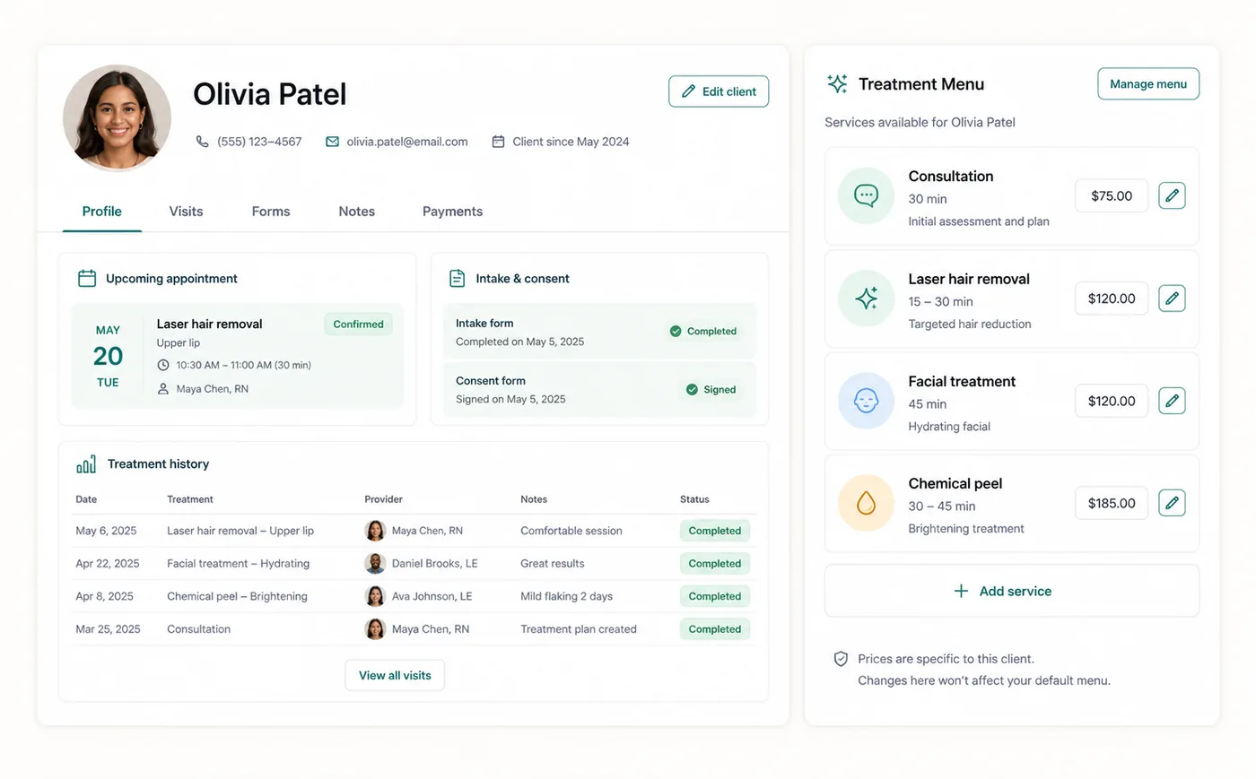 Zenome client profile and treatment workspace